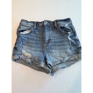 Eunina Kara Super High Rise High Low Rolled Denim Shorts Distressed M